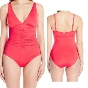 Calvin Klein Pink One Piece Swimsuit Tummy Control Swimwear Plunge Neon 12 New